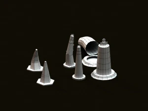 post apocalyptic road cones pylons and barrels 3D Model