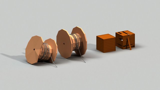 post apocalyptic cable drum and wooden box 3D 模型 .c4d .max .obj .3ds .fbx .stl .blend 