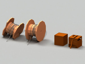 post apocalyptic cable drum and wooden box 3D 模型