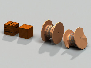 post apocalyptic cable drum and wooden box 3D 模型