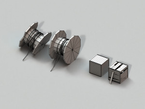 post apocalyptic cable drum and wooden box 3D 模型