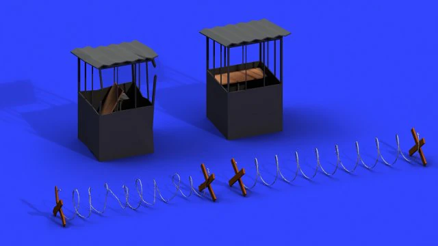 post apocalyptic barbed wire and shed 3D Model .c4d .max .obj .3ds .fbx .stl .blend