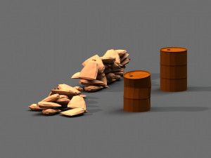 post apocalyptic sandbags and barrels 3D मॉडल
