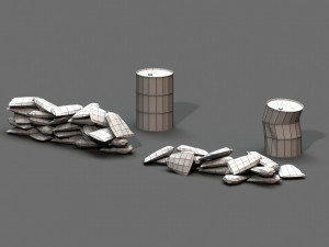 post apocalyptic sandbags and barrels 3D Модель