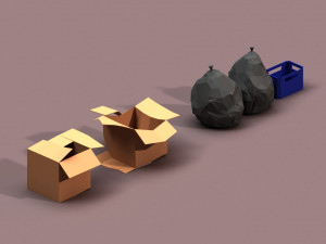 post apocalyptic cardboard box and garbage 3D Model