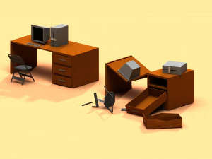 post-apocalyptisch bureau en pc 3D Model