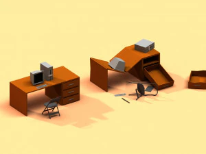 post apocalyptic desk and pc 3D Model