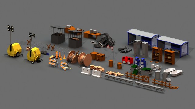 post apocalyptic props pack 3D Model .c4d .max .obj .3ds .fbx .stl .blend 