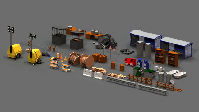 post apocalyptic props pack 3D Model .c4d .max .obj .3ds .fbx .stl .blend 