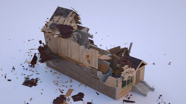 Destroyed House 3D Model .c4d .max .obj .3ds .fbx .stl .blend 