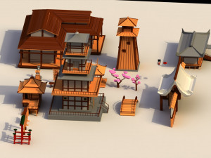 Low Poly Traditional Japanese Town 3D 模型