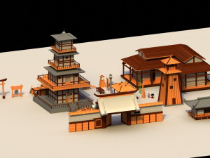 Low Poly Traditional Japanese Town 3D 模型