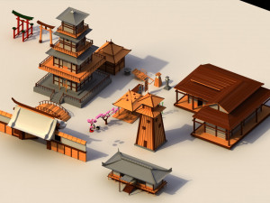 Low Poly Traditional Japanese Town 3D 模型