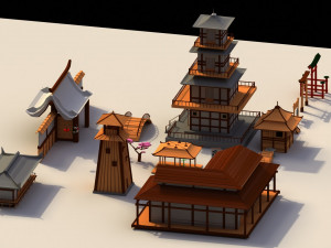 Low Poly Traditional Japanese Town 3D 模型