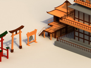 Low Poly Traditional Japanese Town 3D 模型