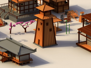 Low Poly Traditional Japanese Town 3D 模型