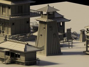 Low Poly Traditional Japanese Town 3D 模型
