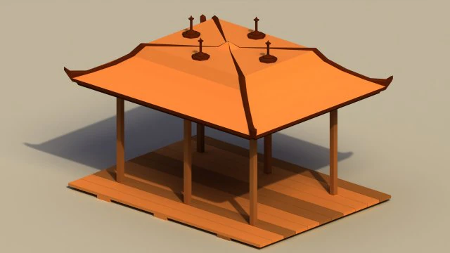 Low Poly Japanese Dais 3D Model .c4d .max .obj .3ds .fbx .stl .blend