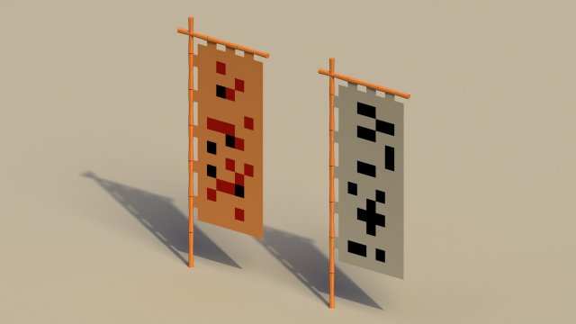 Low Poly Japanese Traditional Flags 3D 모델 .c4d .max .obj .3ds .fbx .stl .blend 