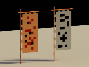Low Poly Japanese Traditional Flags 3D Model