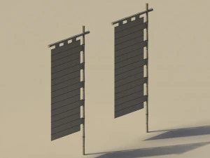Low Poly Japanese Traditional Flags 3D Model