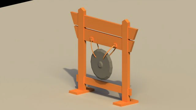 Low Poly Japanese Gong 3D Model .c4d .max .obj .3ds .fbx .stl .blend 