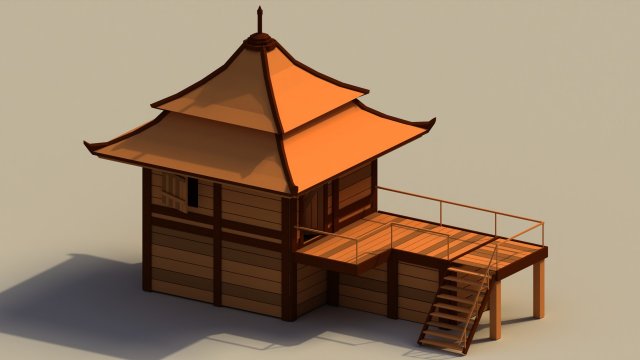 Low Poly Traditional Japanese House 3D Model .c4d .max .obj .3ds .fbx .stl .blend 