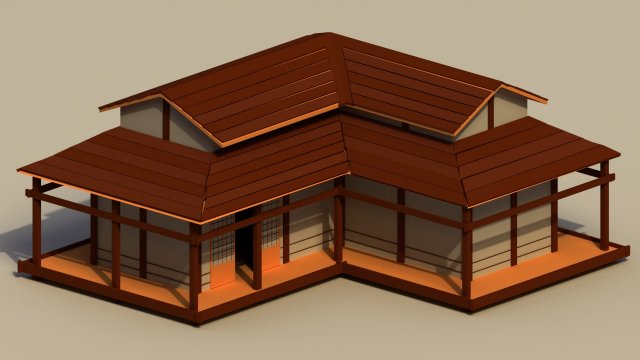 Low Poly Traditional Japanese House 2 3D 模型 .c4d .max .obj .3ds .fbx .stl .blend