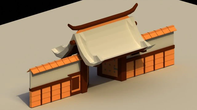 Low Poly Japanese Gate 3D Model .c4d .max .obj .3ds .fbx .stl .blend 
