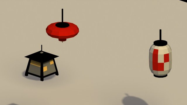 Low Poly Japanese Lanterns 3D Model .c4d .max .obj .3ds .fbx .stl .blend 