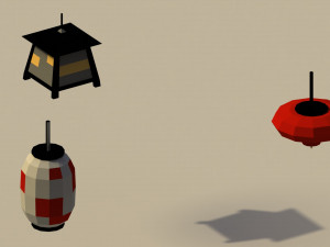 Low Poly Japanese Lanterns 3D Model