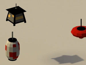 Low Poly Japanese Lanterns 3D Model
