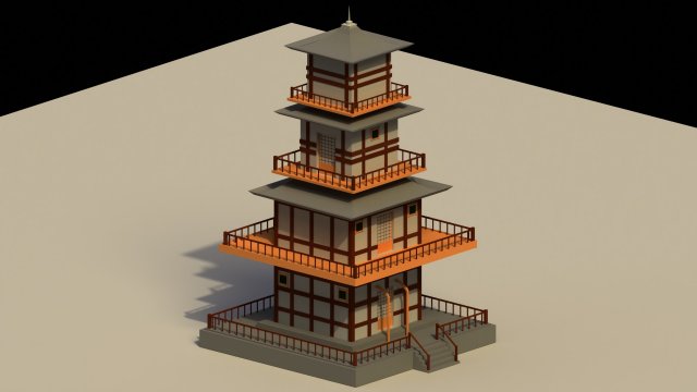 Low Poly Japanese Pagoda 3D Модель .c4d .max .obj .3ds .fbx .stl .blend 
