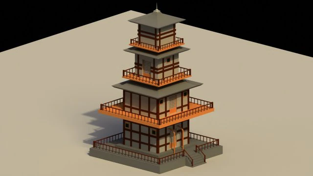 Low Poly Japanese Pagoda 3D Model .c4d .max .obj .3ds .fbx .stl .blend 