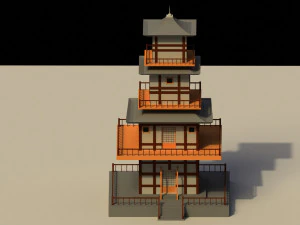 Low Poly Japanese Pagoda 3D Model