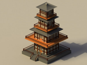 Low Poly Japanese Pagoda 3D Модель