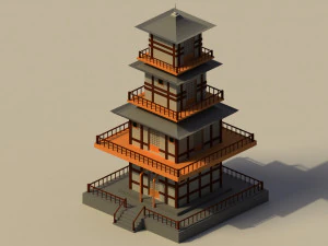Low Poly Japanese Pagoda 3D Model