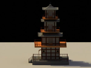 Low Poly Japanese Pagoda 3D Model