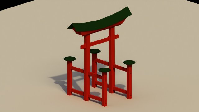 Low Poly Japanese Torii 2 3D Model .c4d .max .obj .3ds .fbx .stl .blend 