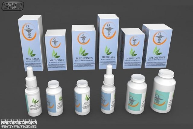 medicines in boxes and bottles 3D Model .c4d .max .obj .3ds .fbx .stl .blend 
