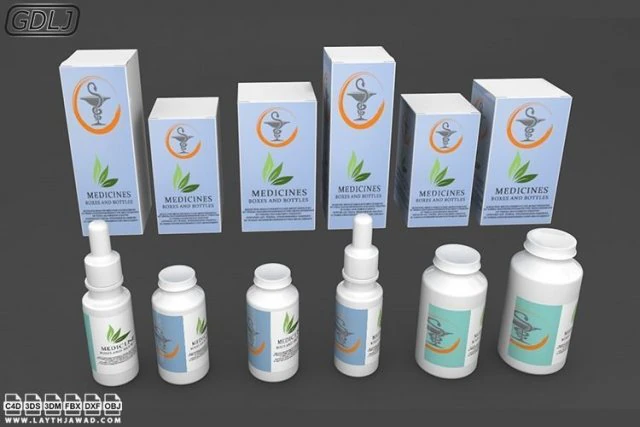medicines in boxes and bottles 3D Model .c4d .max .obj .3ds .fbx .stl .blend 