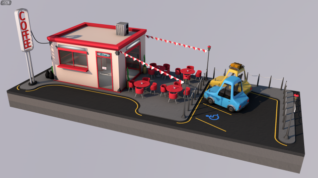 cafe building 3D 모델 .c4d .max .obj .3ds .fbx .stl .blend 