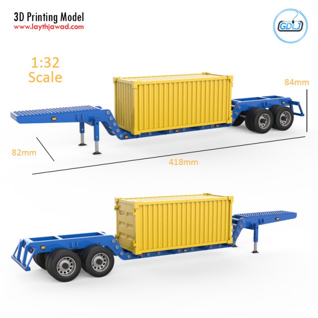 heavy trailer with container 3d printing model Model Cetak 3D .c4d .max .obj .3ds .fbx .stl .blend 