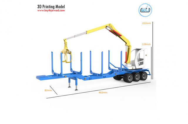 trailer for carrying logs with crane 3Dプリントモデル .c4d .max .obj .3ds .fbx .stl .blend 