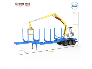 trailer for carrying logs with crane 3D Print Model