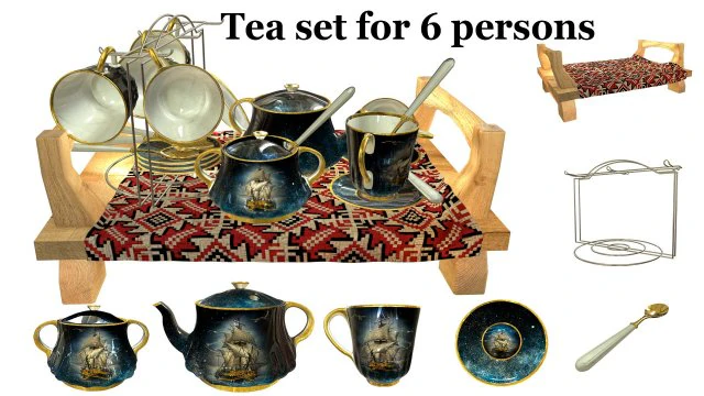 Tea Set 3D Model .c4d .max .obj .3ds .fbx .stl .blend 