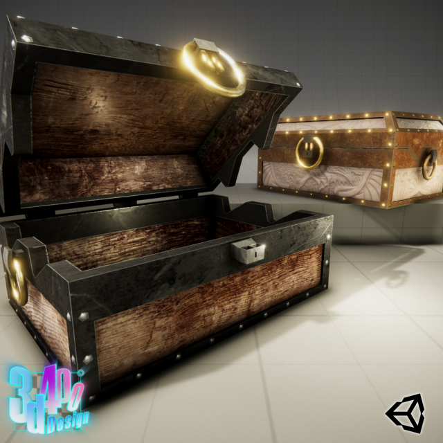 iron strong chest and crane leather chest 3D Модель .c4d .max .obj .3ds .fbx .stl .blend