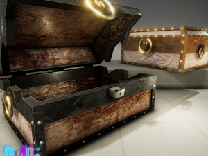 iron strong chest and crane leather chest 3D Model