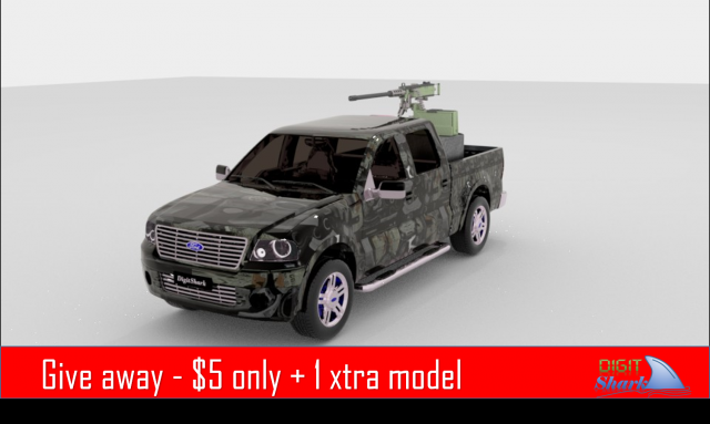 armed ford pick-up truck 3D Model .c4d .max .obj .3ds .fbx .stl .blend 