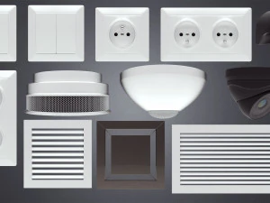 इलेक्ट्रिक सॉकेट और लाइट स्विच और अन्य प्रॉप्स 3डी 3D मॉडल